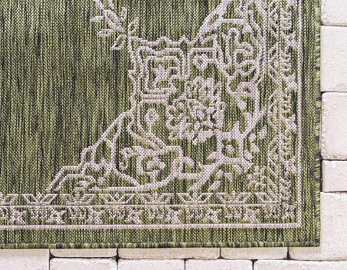 Unique Loom Outdoor Traditional Collection Area Rug - Antique (9' x 12' Rectangle, Green/ Gray)