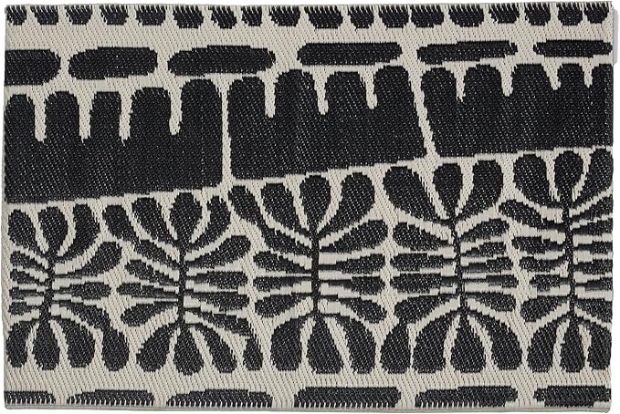 Fab Habitat Striped Non Slip Doormat - Durable, Thin - Recycled Plastic - Entryway, Front Door, Porch, Patio - Serowe - Black (24" x 36" Non-Slip)