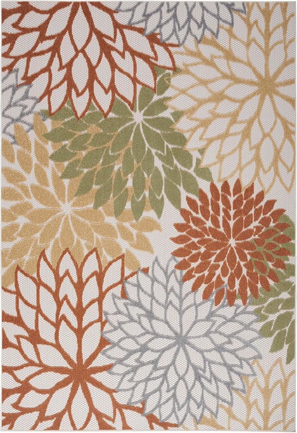 Nourison Home Aloha Indoor-Outdoor Ivory Multicolor 5'3" x 7'5" Area Rug, Easy Cleaning, Non Shedding, Bed Room, Living Room, Dining Room, Backyard, Deck, Patio (5x7)