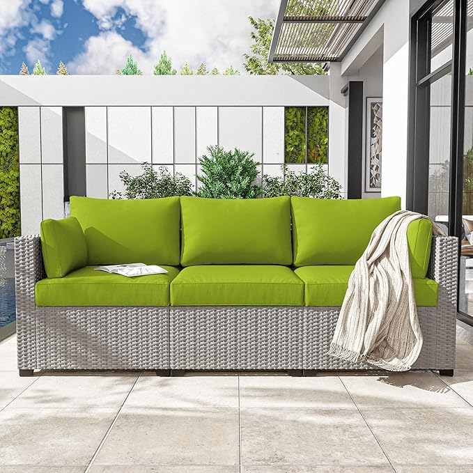 Outdoor Furniture Replacement Cushions, Waterproof Patio Furniture Cushions, 4" Deep Seat Outdoor Sectional Cushion for 3-Seat Outdoors Rattan Sofa Patio Sofa Cushion, Grass Green
