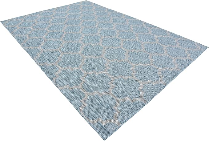 Unique Loom Outdoor Trellis Collection Area Rug (7' 1" x 10' Rectangle, Aquamarine/ Gray)