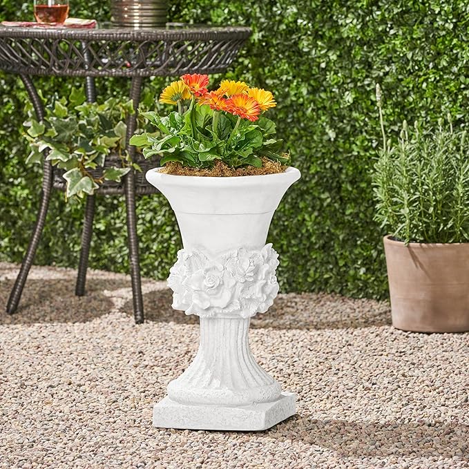 Merax 19.5 Inches Tall MGO Garden Urn Planter, Lightweight Concrete Urn for Flowers, Herbs & Succulents, Indoor & Outdoor Decorative Pot, Antique White