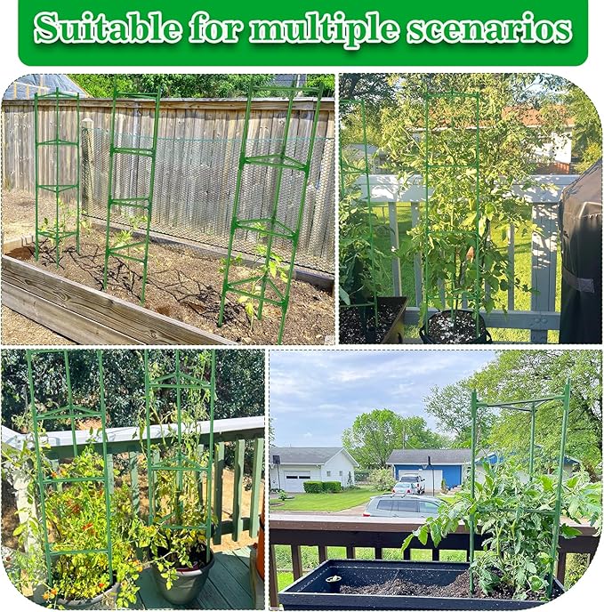 Tomato Cages for Garden 4 Packs - Heavy Duty Steel Tomatoes Cage Tall Up to 51in & 164Ft Twist Tie, Tomato Plant Stakes Support Cages Trellis for Pots Plants Garden