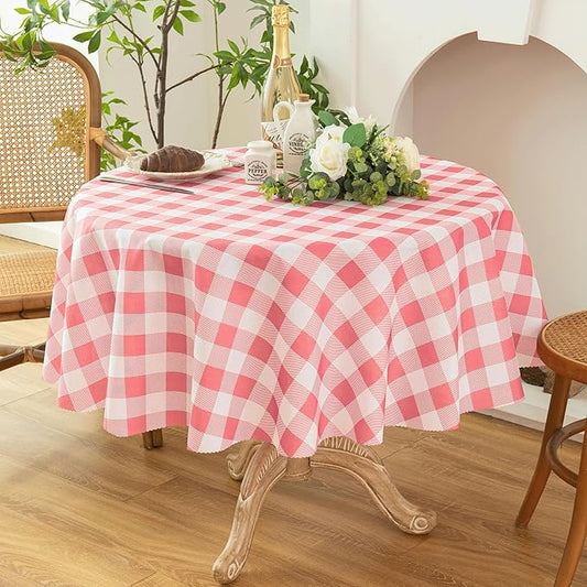 Waterproof Plaid Tablecloth Fabric - Round 90 Inch Classic Gingham Checker Table Cloth for Indoor/Outdoor Use - Buffalo Table Cover for Picnics, BBQs, and Parties