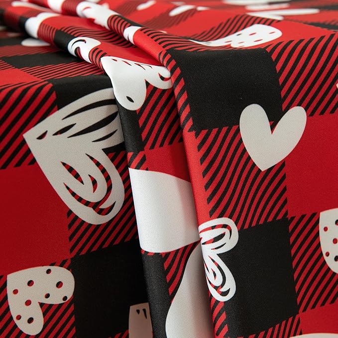 Waterproof Valentine's Day Tablecloth Fabric - Red Oblong 52x70 Inch Classic Buffalo Tartan Festive Table Cloth for Indoor Use - Gingham Table Cover for Dinner, and Parties