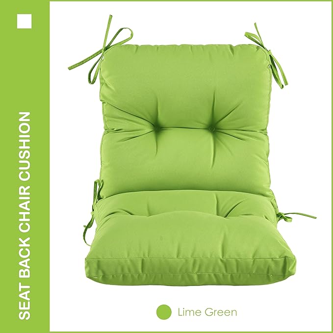 Outdoor Indoor Seat/Back Chair Tufted Cushion,All-Weather Patio Chair Cushion with Ties,for Patio Furniture,Lime Green