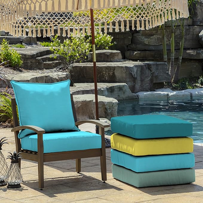 Arden Outdoor Deep Seat Cushion Set (2-Pack), 24 in x 24 in, Weather-Proof, Rain-Proof, Fade Resistant Patio Cushion for Chair, Sofa, and Couch Pool Blue Leala