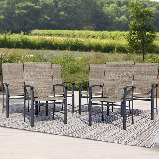 Outdoor Dining Chairs Set of 6, Patio Chairs with Metal Frame & Textilene Fabric, Perfect for Patio Garden Deck