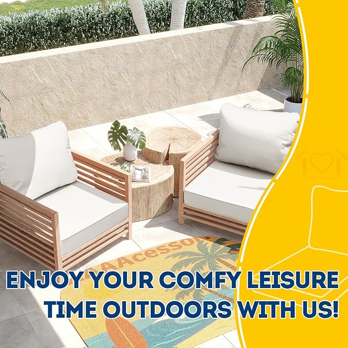 AAAAAcessories Outdoor Seat Cushions for Chairs, Fade-Resistant, Waterproof Patio Furniture Replacement Cushions, 24" x 24" x 5" + 24" x 19", Creamy White