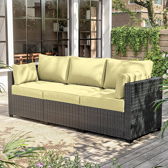 8-Piece Outdoor Cushions for Patio Furniture Thick Outdoor Chair Cushions Resilient Foam Waterproof Deep Seat Cushion Replacement for 3-Seat Sectional Sets Liner&Cover Light Yellow