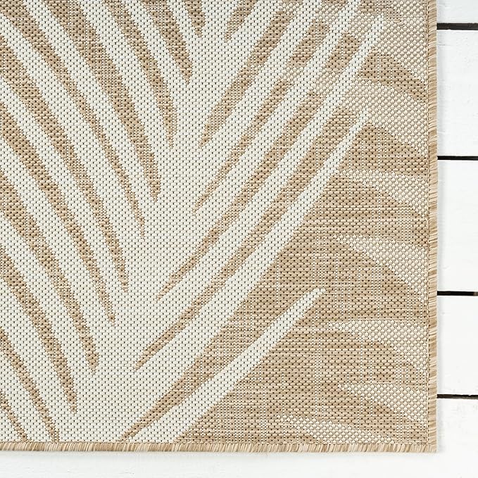 LR Home 7' x 9' Indoor/Outdoor Area Rug for Home Decor | Floral Carpet Suitable for Living Room, Bedroom, Playroom, Patio, Garden | Tropical Farmhouse Rug | Beige/Ivory