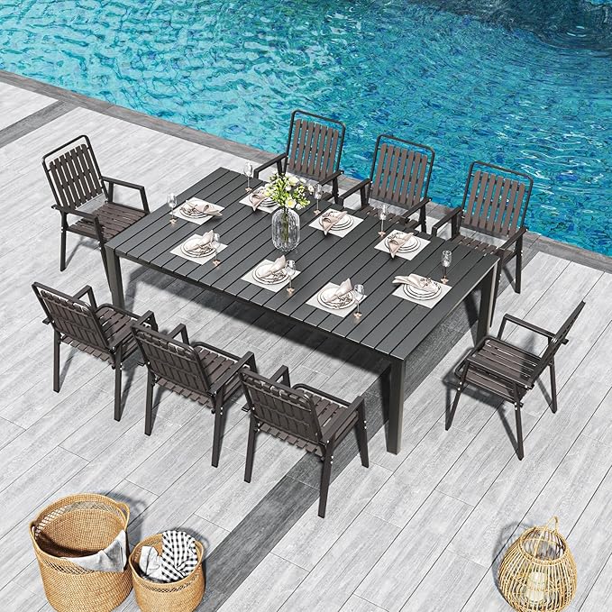 350LBS Outdoor Patio Chairs Set of 8, Patio Dining Chairs with Metal Frame, Heavy-Duty Outdoor Chairs with Armrest for Garden, Poolside, Backyard, Lawn