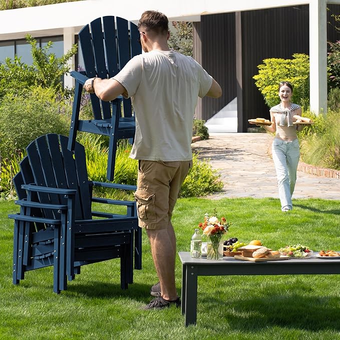 nevilywood Compact Stackable Adirondack Chairs Set of 4, 26.3" Wide HDPE Outdoor Patio Chairs - Durable, Space-Saving Design for Porch, Lawn or Garden, Navy