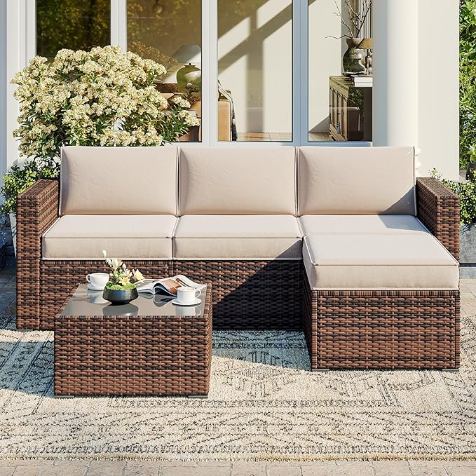 Replacement Cushions for Outdoor Furniture, 7-Piece Outdoor Cushions for Patio Furniture, Deep Seat, Waterproof & Fade Resistant Couch Cushion for 4-Seat Patio Conversation Sets, Beige