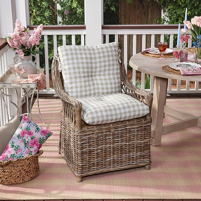 Arden Plush Modern Tufted Polyfill Dining Chair Cushion, 21 x 40, Arden x Alexandra Kay Collection, Water Repellent, Fade Resistant, The Coffee Girl Gingham