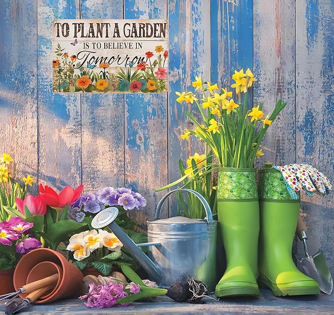 Bestylez Gardening Gifts Vintage Gardening Sign To Plant A Garden is To Believe Tomorrow Tin Sign for Home Garden Greenhouse Living Room Bedroom Outdoor Yard Backyard Decor 8X12 Inch (3366)