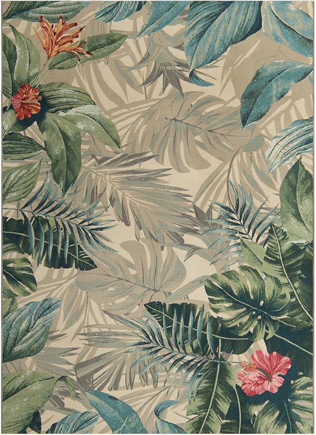 Unique Loom Outdoor Botanical Collection Area Rug - Kula (7' 1" x 10' Rectangle, Multi/ Gray)