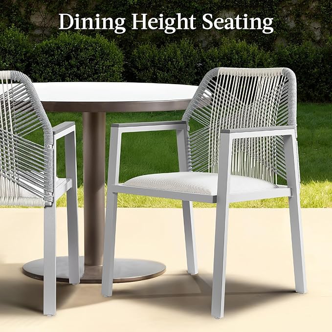 Best Choice Products Outdoor Dining Arm Chair Set of 2, Aluminum Frame with Armrest, All-Weather Woven Rope Chair Design - Gray/Meteor