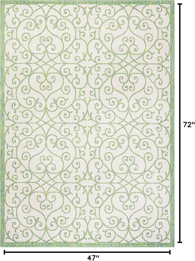 JONATHAN Y Vintage Filigree Indoor Outdoor Area Rug 4X6 Cream/Green, Madrid Textured Weave for Backyard, Patio, Porch, Easy-Cleaning, High Traffic, Pet-Friendly, Non-Shedding (SMB107J-4)