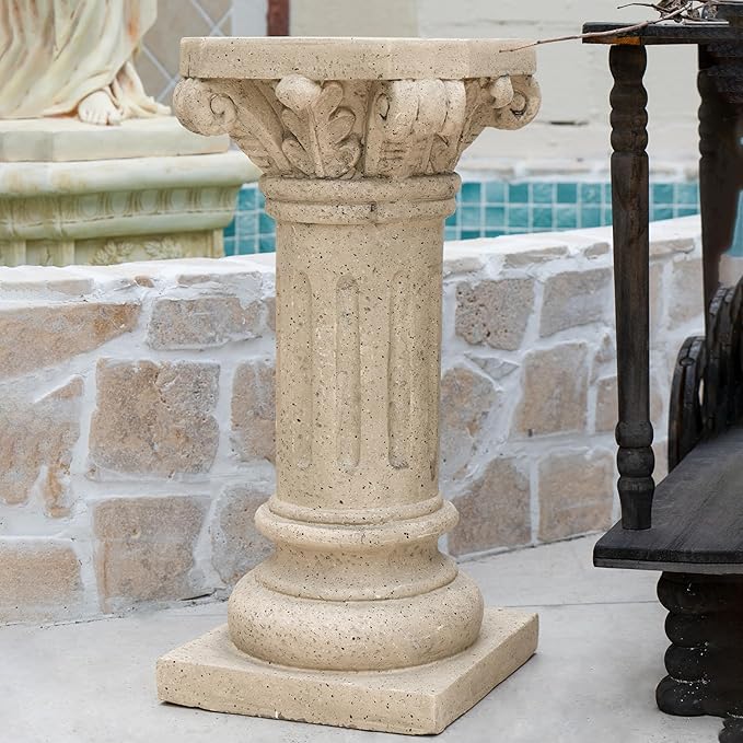 Christopher Knight Home Jorine 26.25"H Plant Stand, Lightweight Concrete Plant Stand, Pedestal Column Side Table, Indoor Outdoor Plants Standing for Entryway Garden Yard Home, No Assemly Needed, Sand