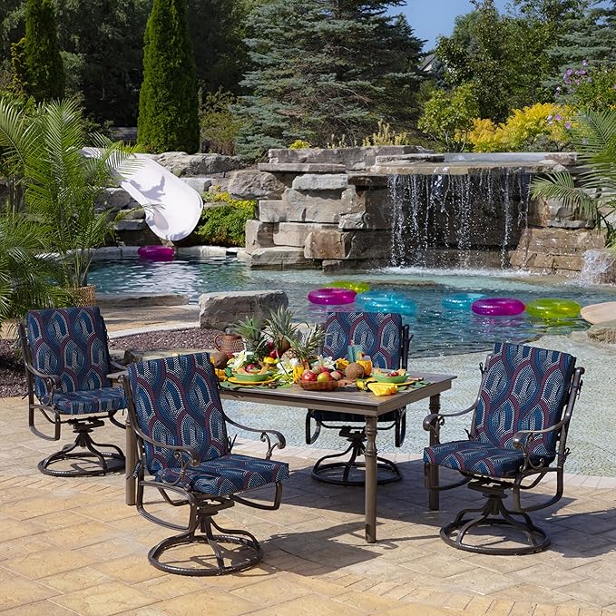 Arden 2-Pack Outdoor Patio Dining Chair Cushion, 20x44, Rain-Proof Seat Pad, Fade-Resistant Outdoor Cushion Sapphire Liberty Mosaic