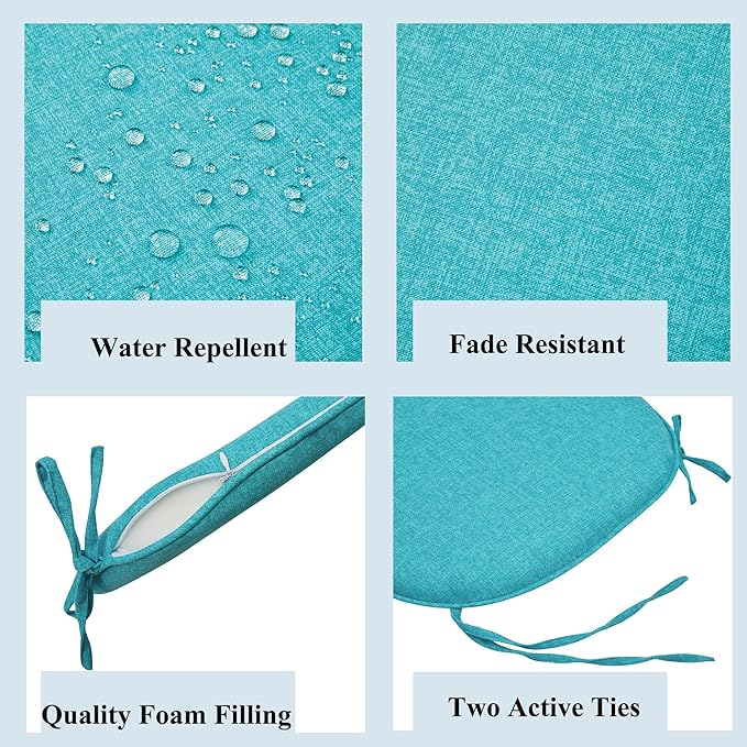 FUNHOME 17"x16"x2" Outdoor Chair Cushions Set of 2, Water Resistant Patio Chair Pads with Ties, Seat Cushions for Home Garden Furniture Decoration-Aqua Blue