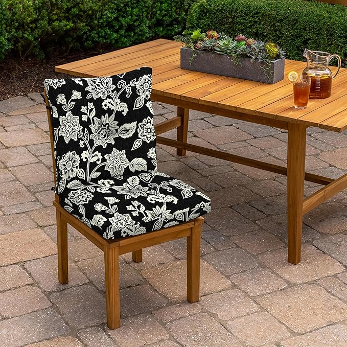 ARDEN Outdoor Plush Modern Tufted Blowfill Dining Chair Cushion, 21 x 40, Rain-Proof, Fade Resistant, Tufted Cushion for Dining and Bistro Chairs Ashland Black Jacobean