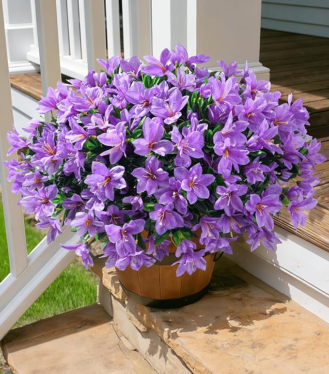 INSPRING Artificial Flowers for Outdoors Spring Summer Decorations, 3 Bundles Fake Azalea Flower Faux Outdoor Plants UV Resistant Realistic Silk Flowers for Outside Planter Patio Garden Walkways Home