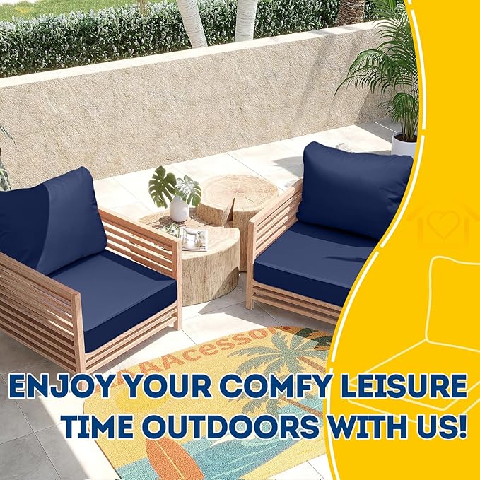 AAAAAcessories Outdoor Seat Cushions for Chairs, Fade-Resistant, Waterproof Patio Furniture Replacement Cushions, 22" x 24" x 5" + 22" x 19", Set of 4, Navy Blue