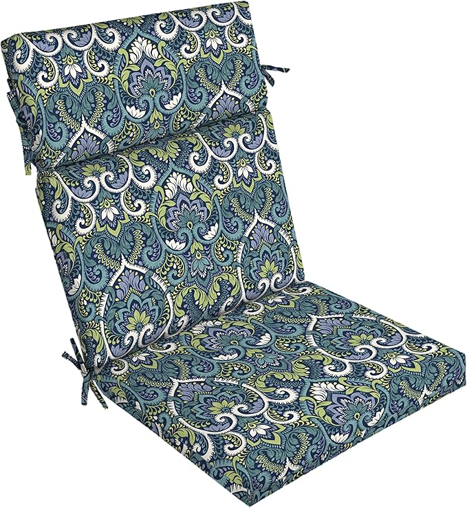 Arden Outdoor Chair Cushion, 21 x 20, Rain-Proof, Fade Resistant Sapphire Aurora Blue Damask
