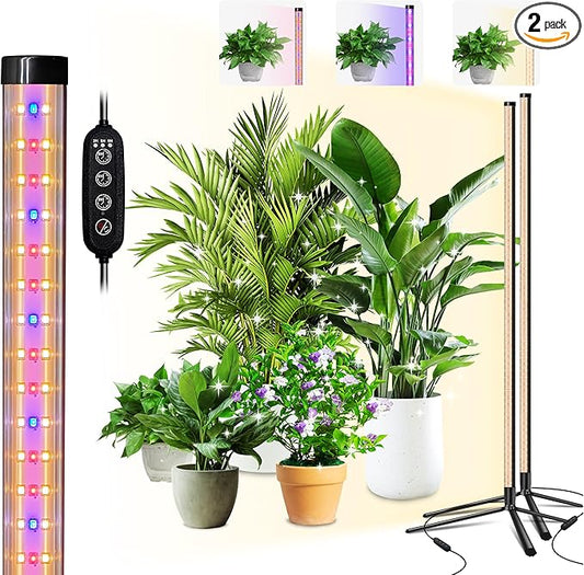 Standing Grow Light for Indoor Plants with Timer,42W Vertical Grow Lights for Indoor Plants Full Spectrum,4FT T8 243LED Plant Lights for Indoor Growing with On/Off Timer Function, 2 Pack