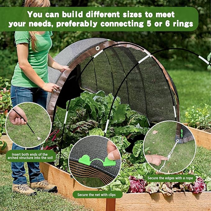CIEOVO Plant Shade Cloth Set, 6 Sets of Greenhouse Hoops Clips for Raised Beds and Rope 6.56' x 4.9' Plant Umbrellas 70% Sunblock Shade Cloth for Greenhouse Outdoor Plants Vegetables