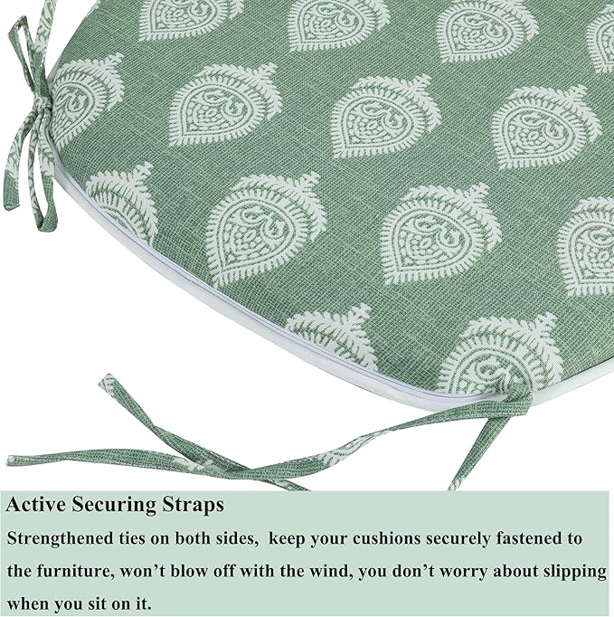FUNHOME Outdoor Chair Cushions Set of 4, Water-Repellent Patio Seat Cushions D16xW17 Inch, All Weather Patio Chair Pads with Tie for Furniture Garden Home Office Decoration, Fair Green