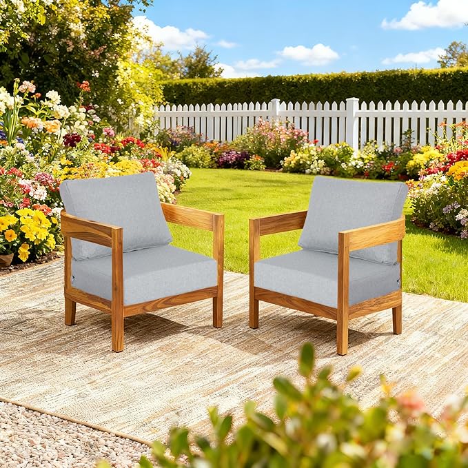 23.5"x27" Outdoor Deep Seat Patio Cushions Set of 2, Deep Seat Bottom Resilient Foam Filling Water-Resistant Stain-Resistant UV Resistant Weather Resistant with YKK Zippers, Stone Grey