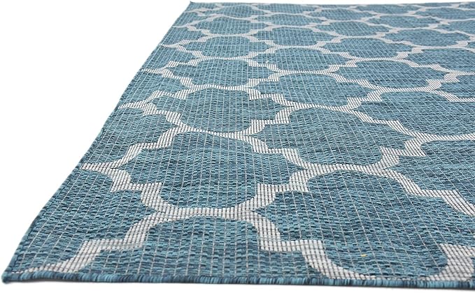 Unique Loom Outdoor Trellis Collection Area Rug (9' x 12' Rectangle, Teal/ Gray)