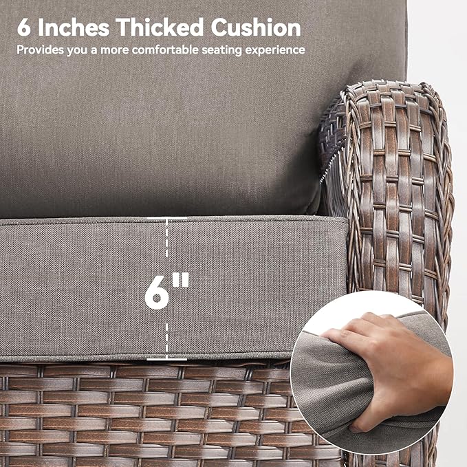Luxury 6" Outdoor Cushions for Patio Furniture, 24x24x6" Thick Seat Cushion Set of 9, Fade Resistant Couch Chair Replacement Cushions High Density Deep Wicker Chair Cushion w/ Removable Cover Gray