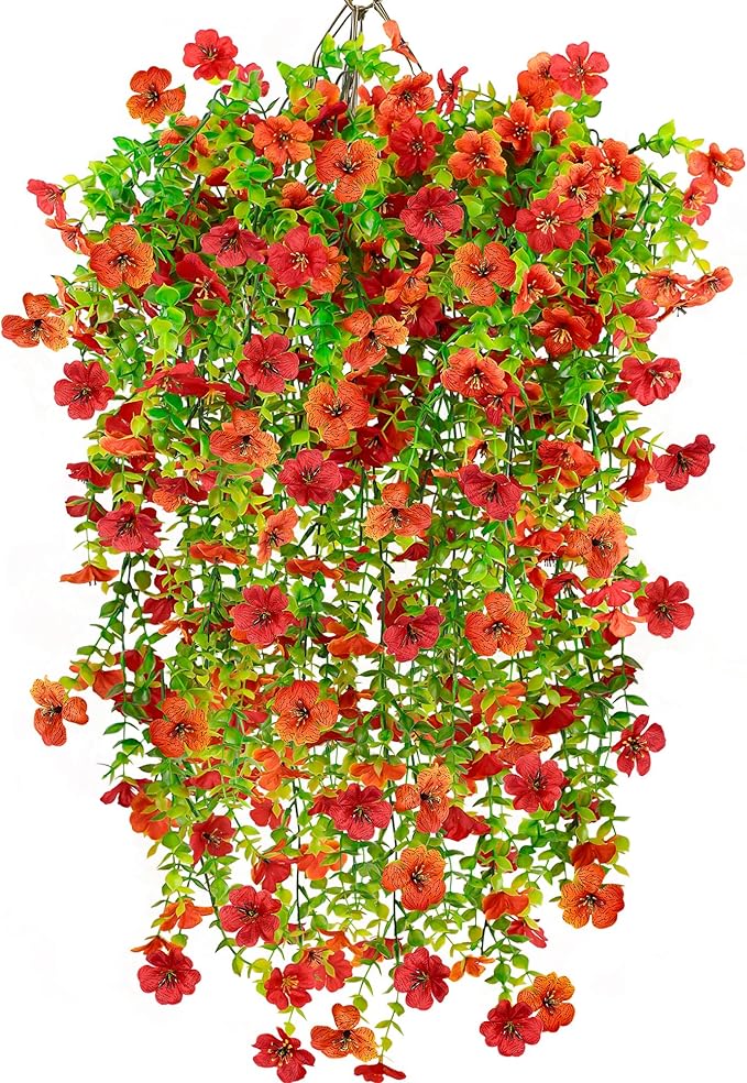 4PCS Fall Artificial Hanging Flowers Plants Decorations for Outdoor Faux Silk Daisy Mums Home Indoor Porch Patio Wall Balcony Yard Decor