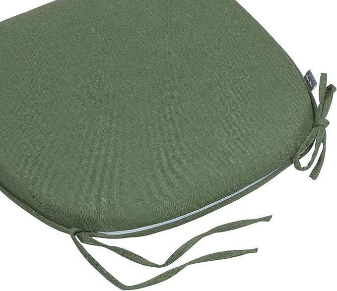 Magpie Fabrics 17"x16"x2" U-Shape Chair Cushions with Ties 4 Count, Outdoor Indoor Waterproof All Weather Seat Pads Decoration for Patio Garden Dining Office - Green