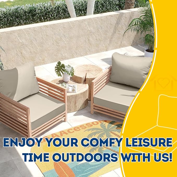 AAAAAcessories Outdoor Seat Cushions for Chairs, Fade-Resistant, Waterproof Patio Furniture Replacement Cushions, 25.5" x 25.5" x 5" + 25.5" x 19", Set of 4, Beige