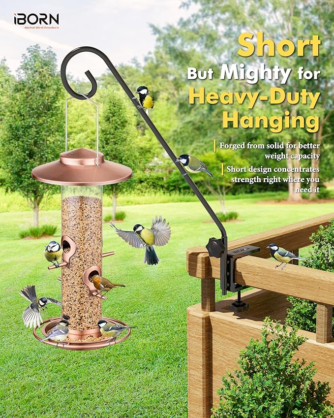 iBorn Deck Hook for Bird Feeder 13 Inch Hummingbird Feeder Hanger for Railing, Heavy Duty Deck Hanger for Planters, Suet Baskets, Lanterns, Wind Chimes, 360 Degree Swivel, Solid Wire, 2 Pack