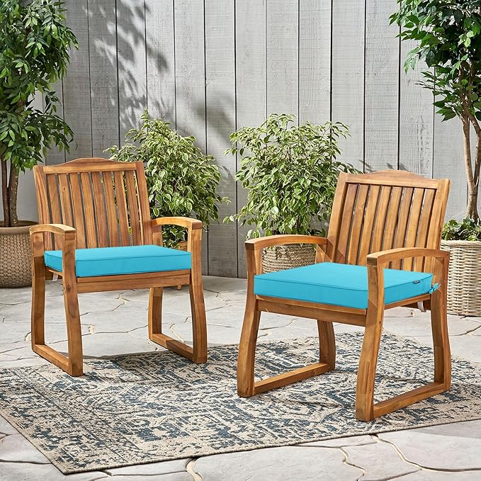 Outdoor Chair Cushions 19 x 19 Inch Water Resistant Patio Chair Cushions with Tie 3 Year Color Fastness Thick Outdoor Seat Cushion for Garden Lawn Patio Furniture Teal Set of 2