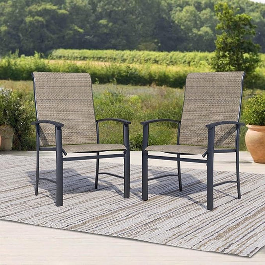 Outdoor Dining Chairs Set of 2, Patio Chairs with Metal Frame & Textilene Fabric, Perfect for Patio Garden Deck