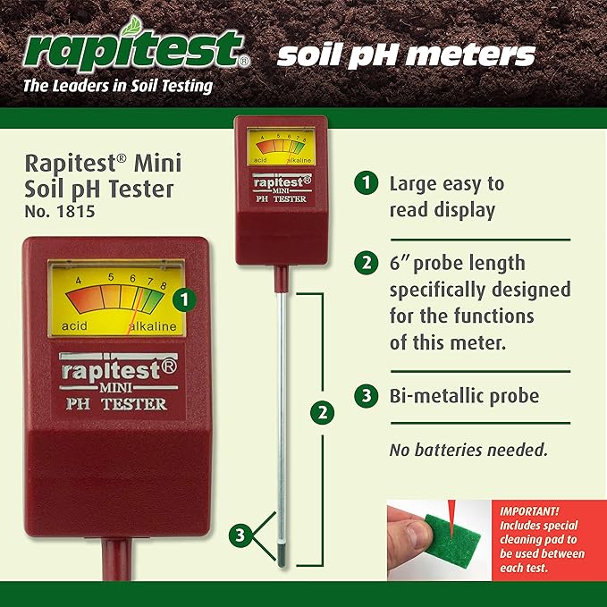 Rapitest Soil pH Tester for testing soil pH quickly and accurately. Test fruits, flowers, vegetables and lawns