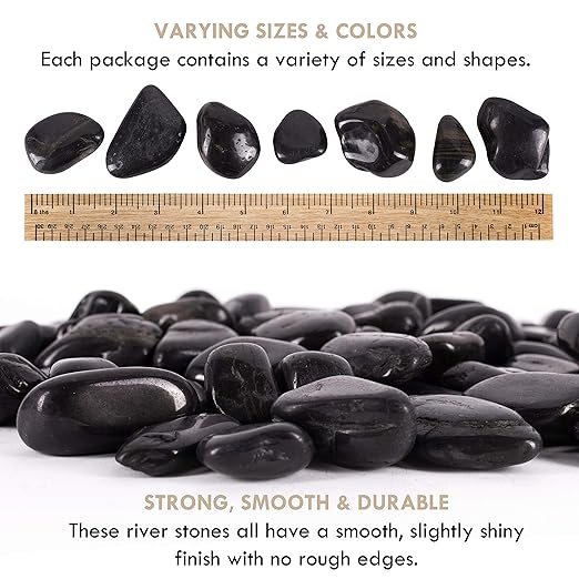 5 lbs Approx. 45 Black River Rocks Stones for Plants Pebbles for Indoor Plants | Aquarium Fish Tank Rocks | Polished Decorative Rocks for Vases (1.6-2.4 Inches)