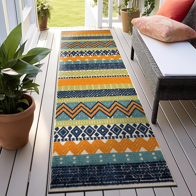 Rugshop Multi Marbella Boho Indoor/Outdoor Runner Rug, Machine Washable for Hallway, Entryway and Kitchen 2'7" x 10'