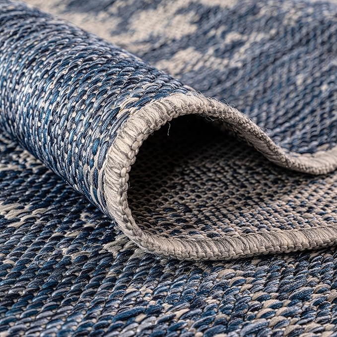 Keen Home Design Terrace Outdoor Runner Rug - 26"x91" Washable Indoor/Outdoor Rug for Patio, Kitchen, Balcony, Beach, Garden, Deck and Porch, Size: 2'2" x 7'7", Abstract Navy