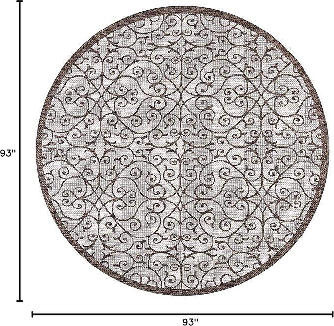 JONATHAN Y Vintage Filigree Indoor Outdoor Round Area Rug 8 Ft Taupe/Espresso, Madrid Textured Weave for Backyard, Patio, Porch, Easy-Cleaning, High Traffic, Pet-Friendly, Non-Shedding (SMB107C-8R)