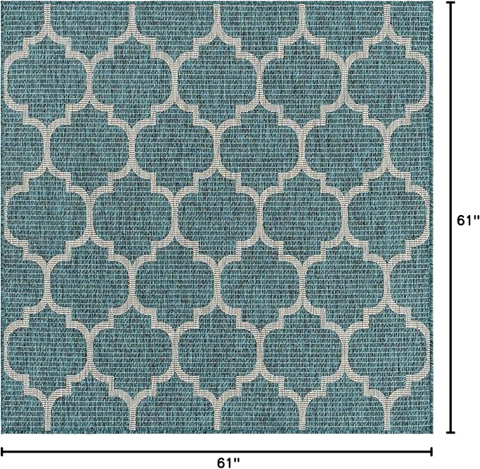 Unique Loom Outdoor Trellis Collection Area Rug (5' 1" Square, Teal/ Gray)