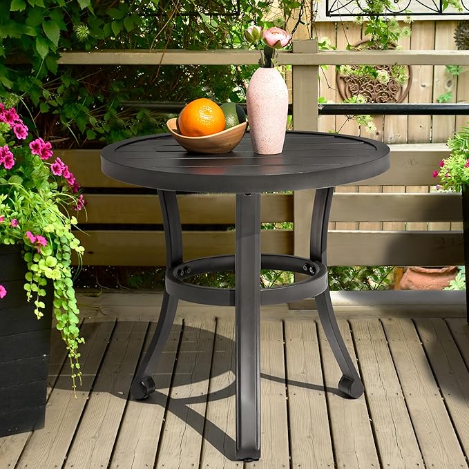 NUU GARDEN Metal Side Table, Weather Resistant 20" Patio Table, Outdoor Bistro Table, Outside End Table for Patio, Pool, Deck, Balcony, Porch, Outdoor or Indoor Use, Black