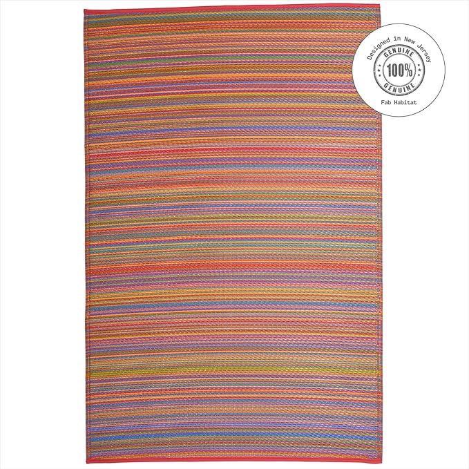 Fab Habitat Outdoor Rug - Waterproof, Fade Resistant, Crease-Free - Premium Recycled Plastic - Striped - Patio, Deck, Porch, Balcony, Laundry Room - Cancun - Multicolor - 4 x 6 ft